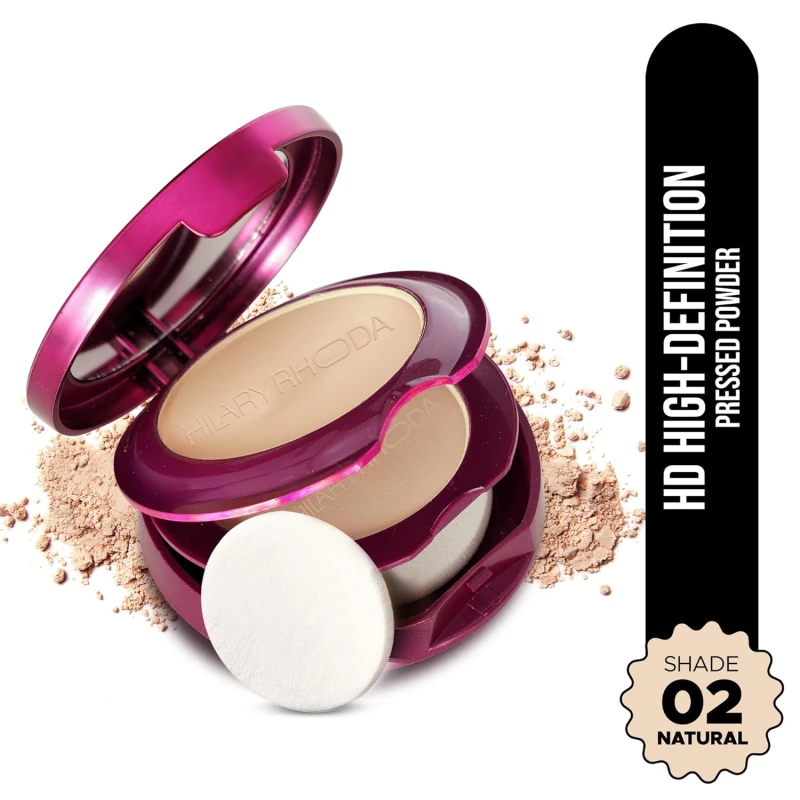 Hilary Rhoda Compact Powder | Natural | 2-in-1 Pressed Powder with Mirror & Puff | Shimmery & HD Matte Finish With Long Lasting Coverage| Oil Control | (Vanilla - Shade 02) - 18g thumbnail 2